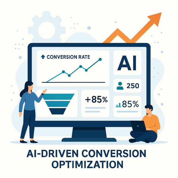 AI-powered B2B marketing dashboard showing conversion rate optimization metrics and lead funnel performance